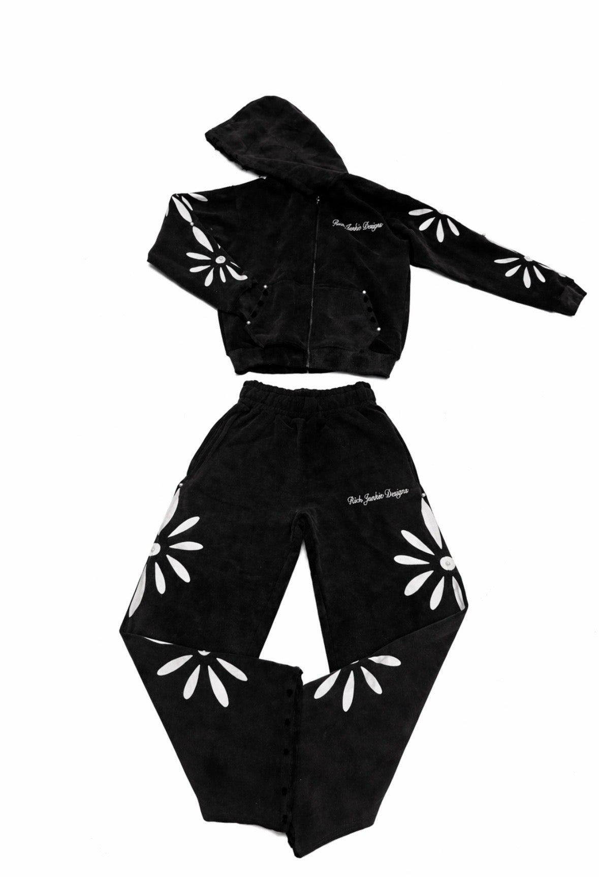 RICH JUNKIE BLOSSOM MIDNIGHT BLACK SWEATSUIT