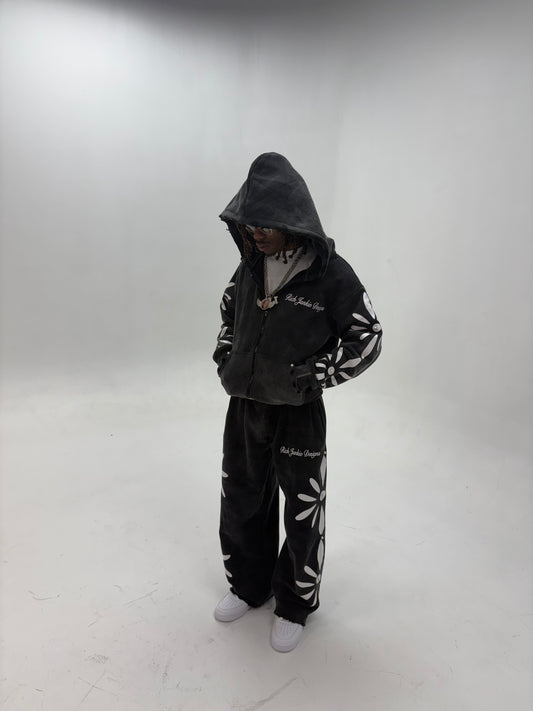 RICH JUNKIE BLOSSOM MIDNIGHT BLACK SWEATSUIT